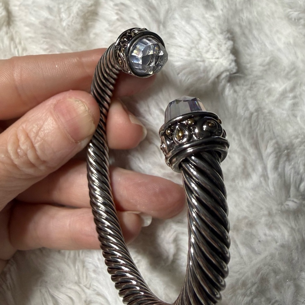 Art deco braided rodium engraved silver bangle bracelet
